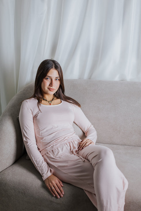 Women Fall pajama set Light Rose shirt + Pants